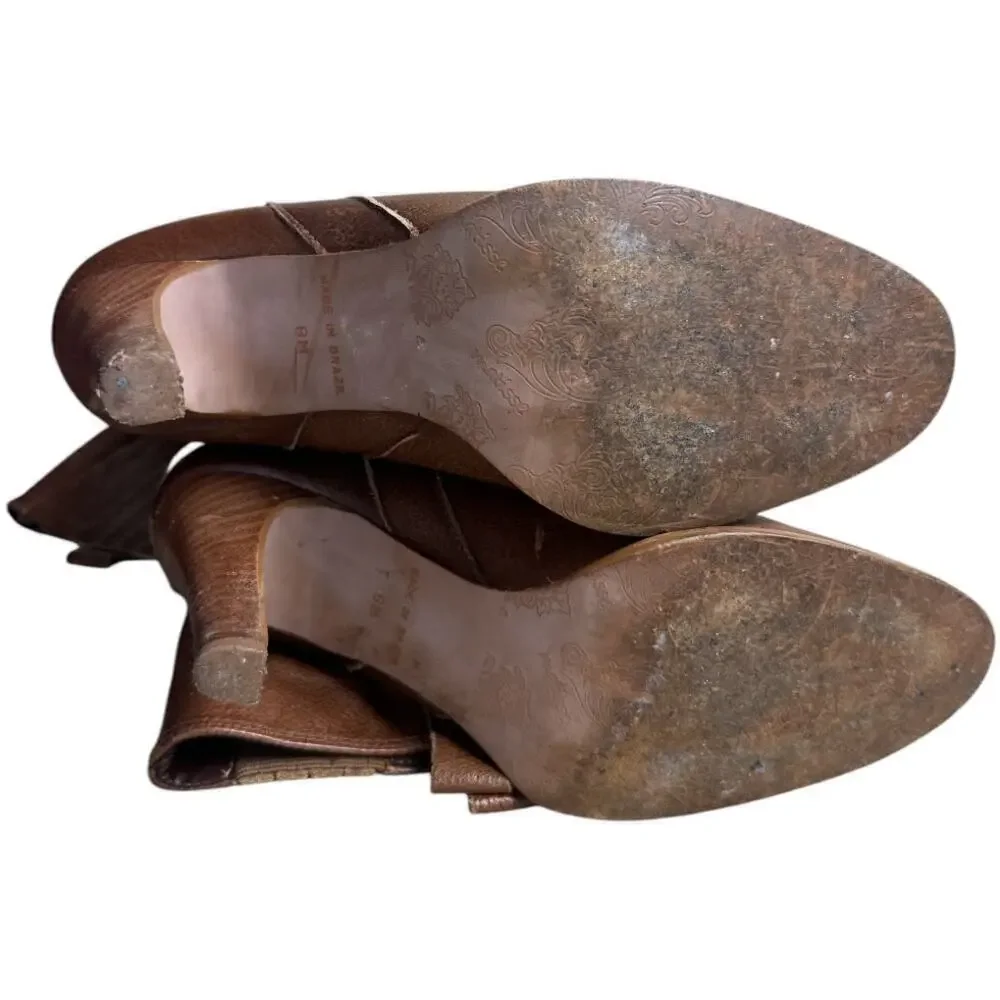 Matisse Brown Cognac Leather Heel Tall Boots Women's Size 8